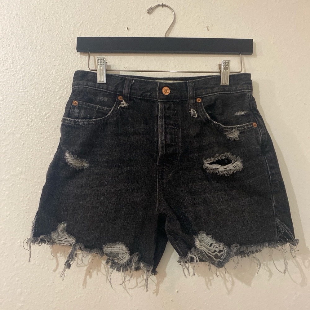 Free People Black Distressed Jean Shorts